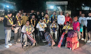 हिमाचल प्रदेश व्हीलचेयर क्रिकेट टीम का ग्वालियर रेलवे स्टेशन पर भव्य स्वागत